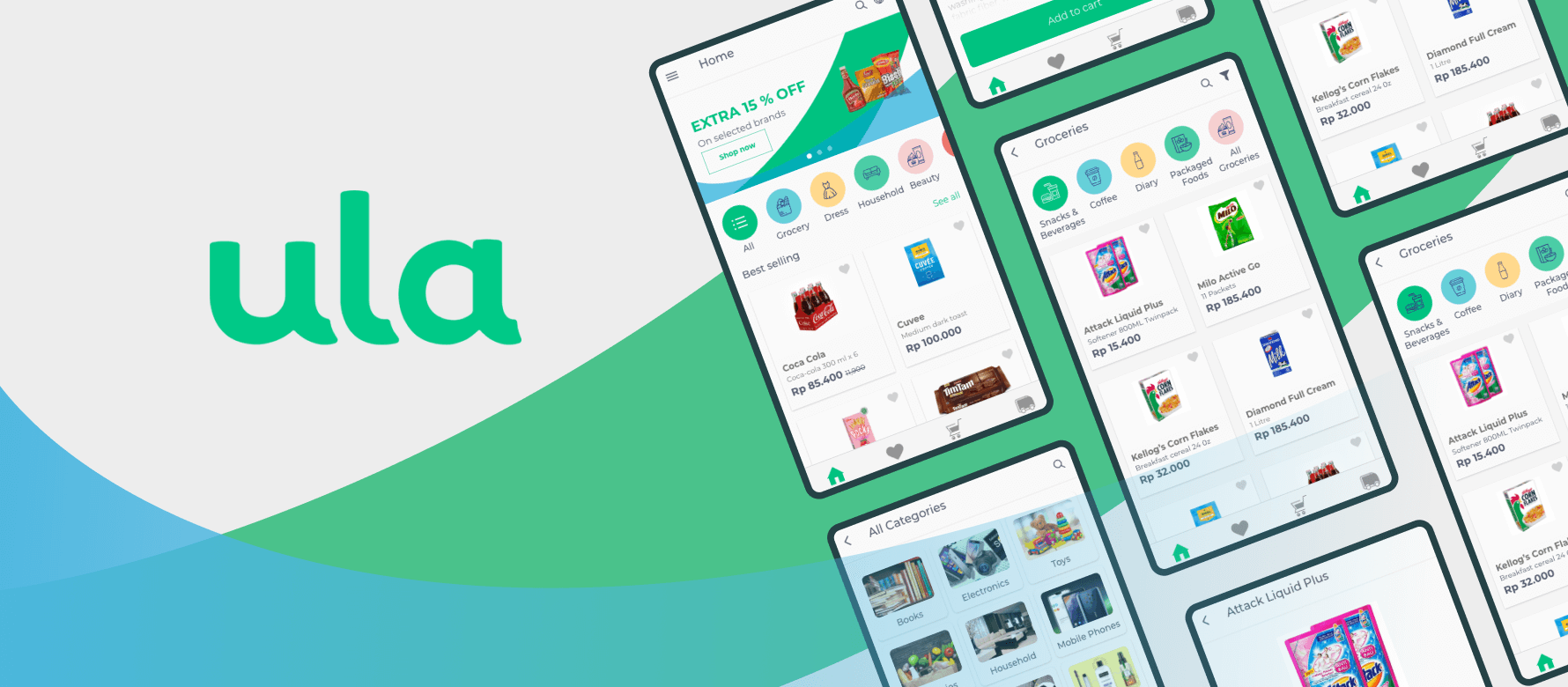 Case Study | App screen design of Ula, a full-fledged digital platform for Indonesia’s wholesale E-Commerce marketplace, that provides working capital and inventory sourcing for small business owners